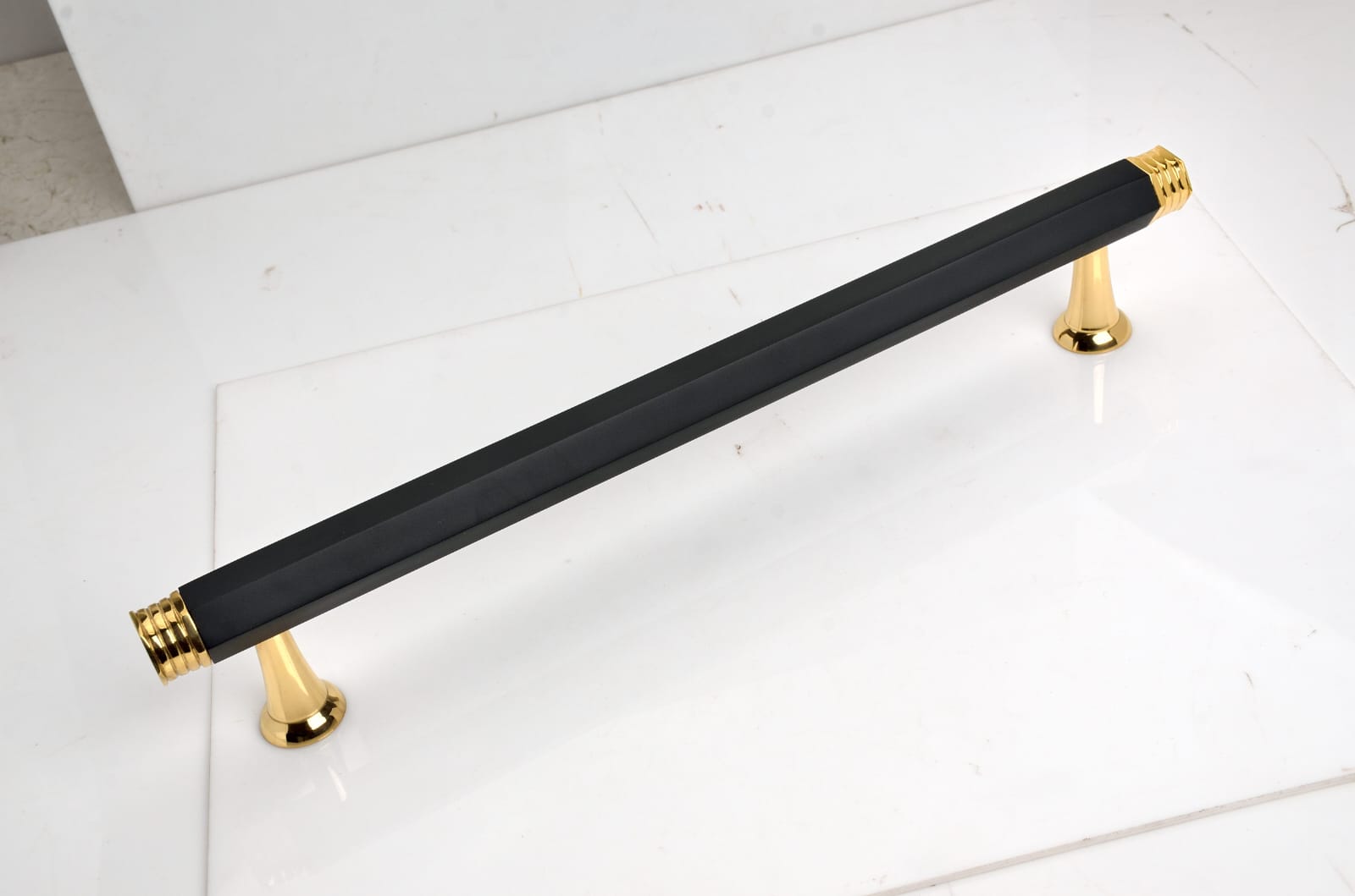 Octagonal Black & Brass Appliance Pull